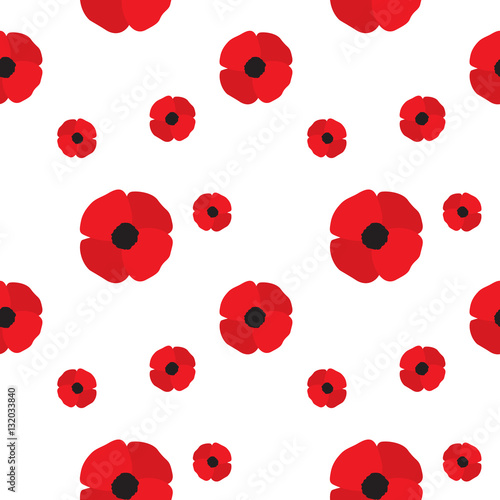 Fototapeta Naklejka Na Ścianę i Meble -  Red poppy seamless pattern. Repeating texture with flowers. Simple vector floral continuous background in flat style.
