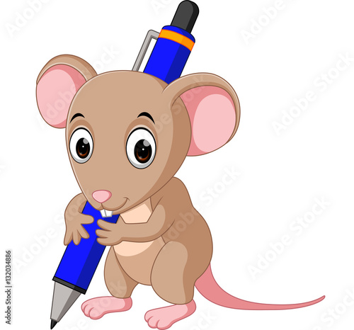 Cute mouse cartoon holding pen

