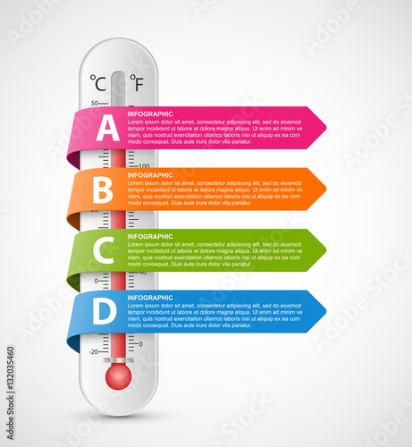 Infographics thermometer with multi-colored ribbons. Vector illustration.