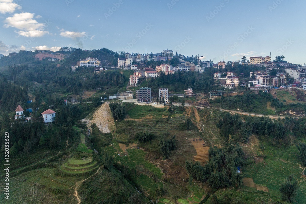 Rice Fields, Paddy in Sa Pa Lao Cai Vietnam Aerial Drone Photo