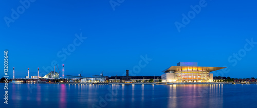 Copenhagen harbor panorama by night