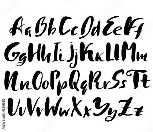 Hand drawn font made by dry brush strokes. Grunge style alphabet