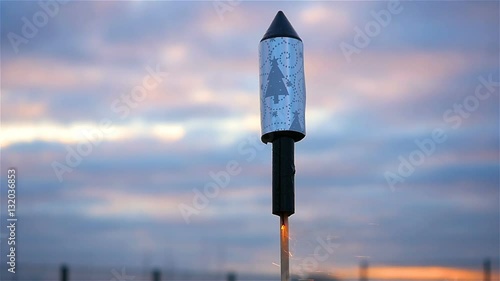 Ignite rocket at New Year's Eve, slow motion