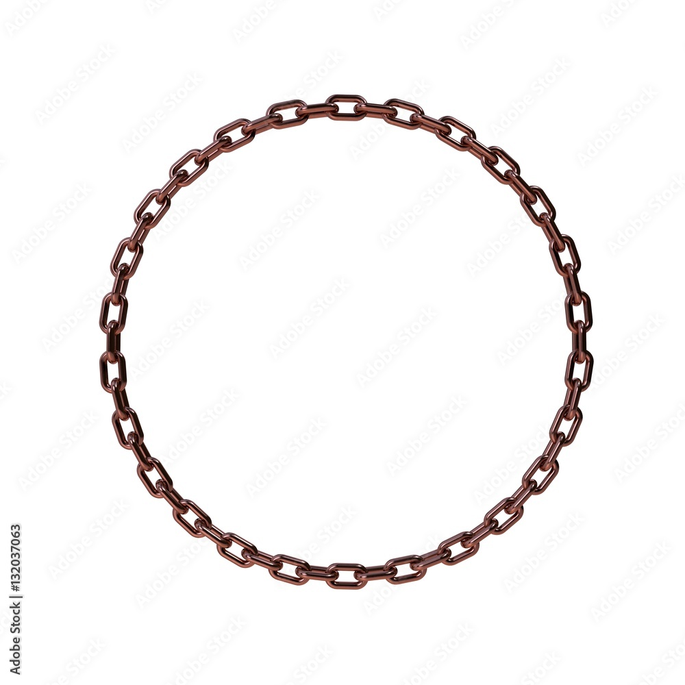 Copper chain in form of circle.3D rendering illustration. Copper chain in form of circle.3D rendering illustration.