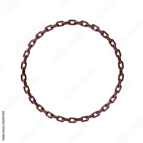 Copper chain in form of circle.3D rendering illustration.