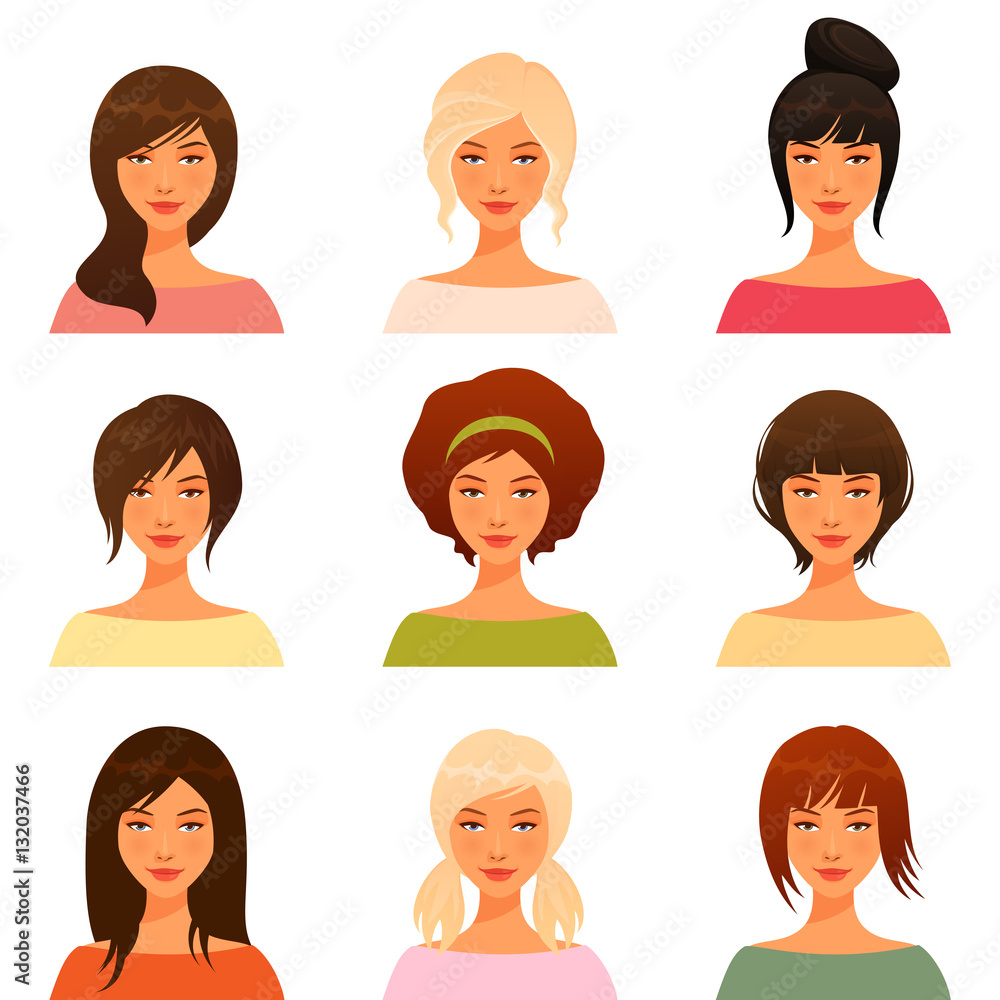 cute illustrations of beautiful young girls with various hair style cute illustrations of beautiful young girls with various hair style