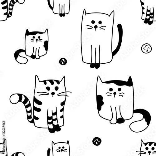 Seamless pattern with black and white cats