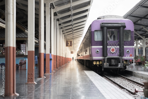 Classic train stop at Chiangmai Thailand railway station with vi