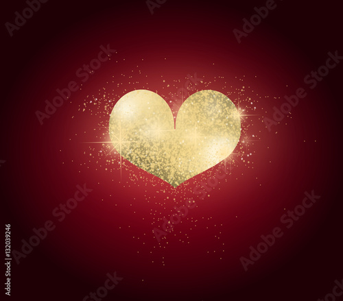 Golden heart on red background