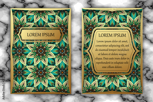 Invitation card design template. Vintage decorative elements with mandala, delicate floral pattern.