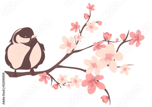 spring nature design with blooming tree branch and bird