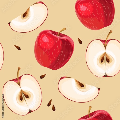 Red apples and apple slices seamless