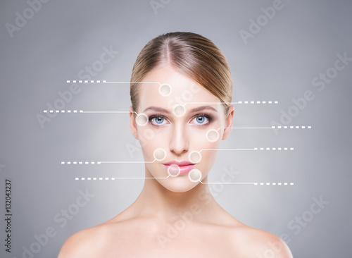 Portrait of young woman with cosmetic skin treatment photo