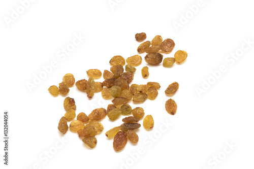 Raisins on white background