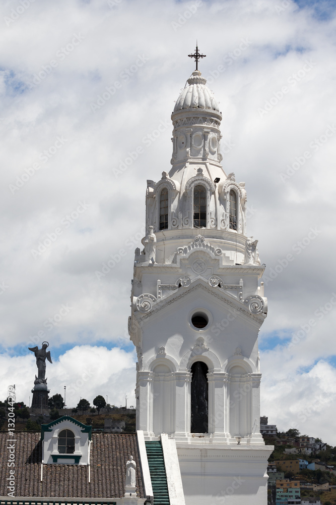 church tower in Quito Ecuador historic downtown
