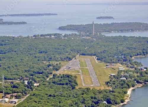 aerial view of Put in Bay's Airport, Put in Bay on South Bass Island, Ohio USA