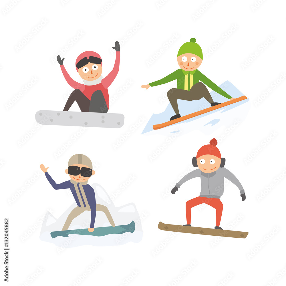 Snowboarder jump in different pose vector.