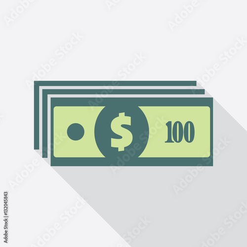 Dollar banknotes stack. Flat icon. American currency note symbol. One hundred USA dollars vector pictogram. Greenback stylized eps8 illustration.