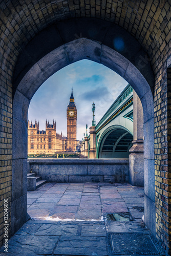 Unussual point of view at framed Westminster Palace in London
