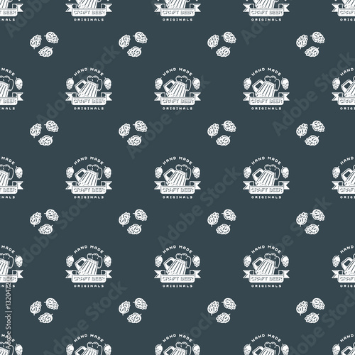 Craft beer bages vector seamless pattern.