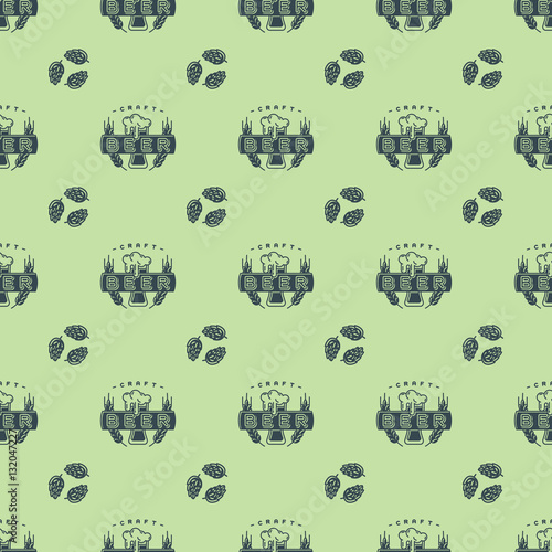 Craft beer bages vector seamless pattern.