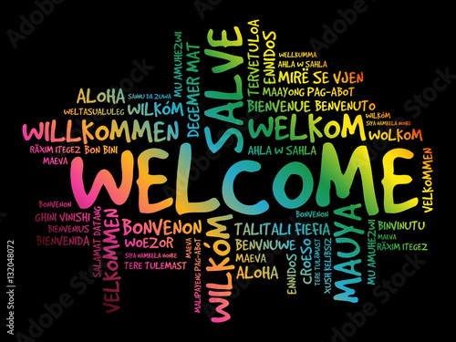WELCOME word cloud in different languages, concept background