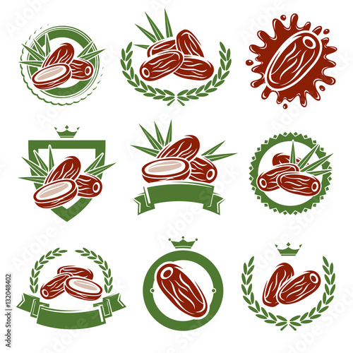 Dates fruit labels and elements set. Vector