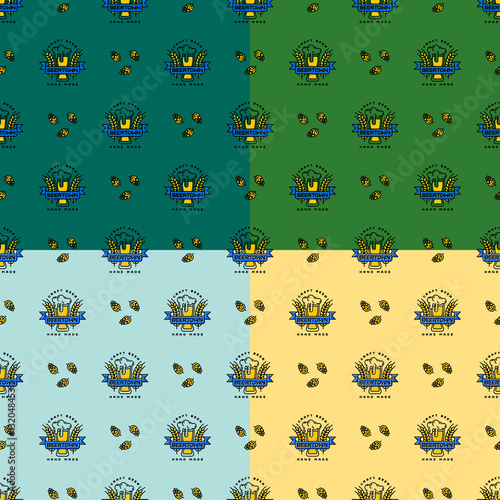 Craft beer bages vector seamless pattern.
