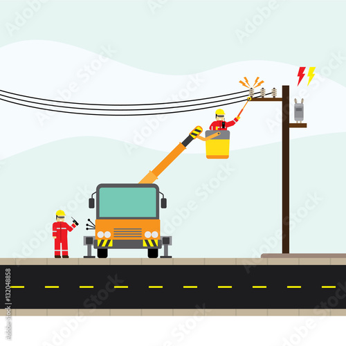 electric technician repair the electrical transmission line