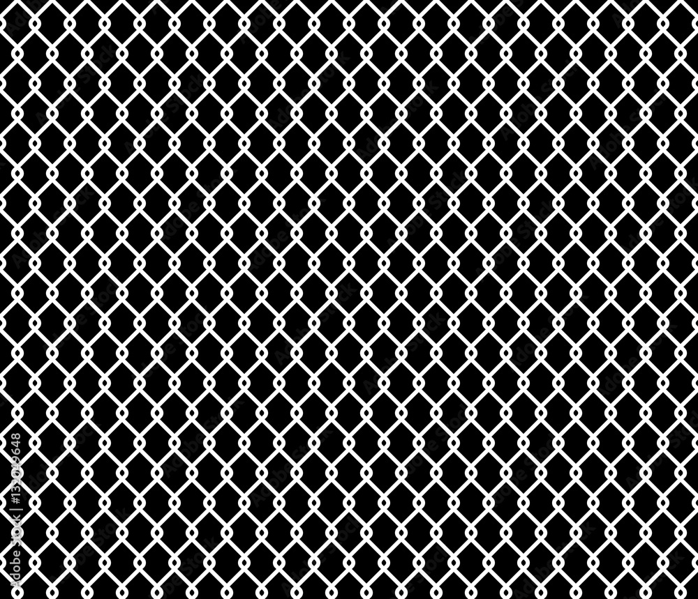 Wired steel fence seamless texture overlay. Metallic wire mesh isolated on black background. Stylized vector pattern. Wired steel fence seamless texture overlay. Metallic wire mesh isolated on black background. Stylized vector pattern.