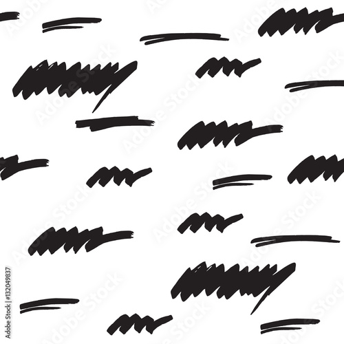 Marker strokes seamless pattern in black and white colors. Felt pen streaks hand drawn repeating texture. Abstract background for print, textile, fabric. Vector illustration in EPS8.