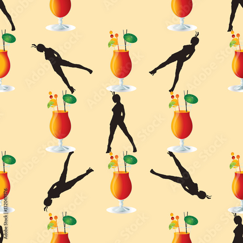 Seamless pattern with coctail drinks and girls