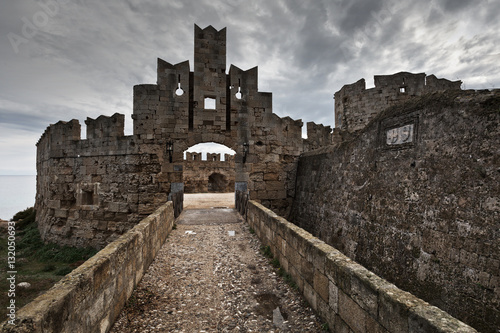 Medieval city walls of Rhodes town.