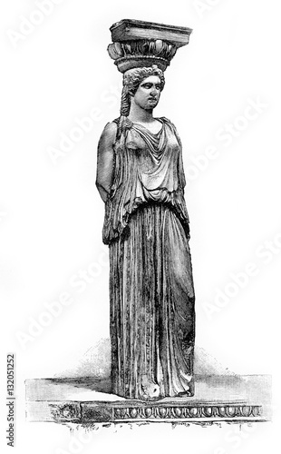 Caryatid statue of ancient Greek Erechtheion temple of Athens Acropolis dedicated to Athena and poseidon photo
