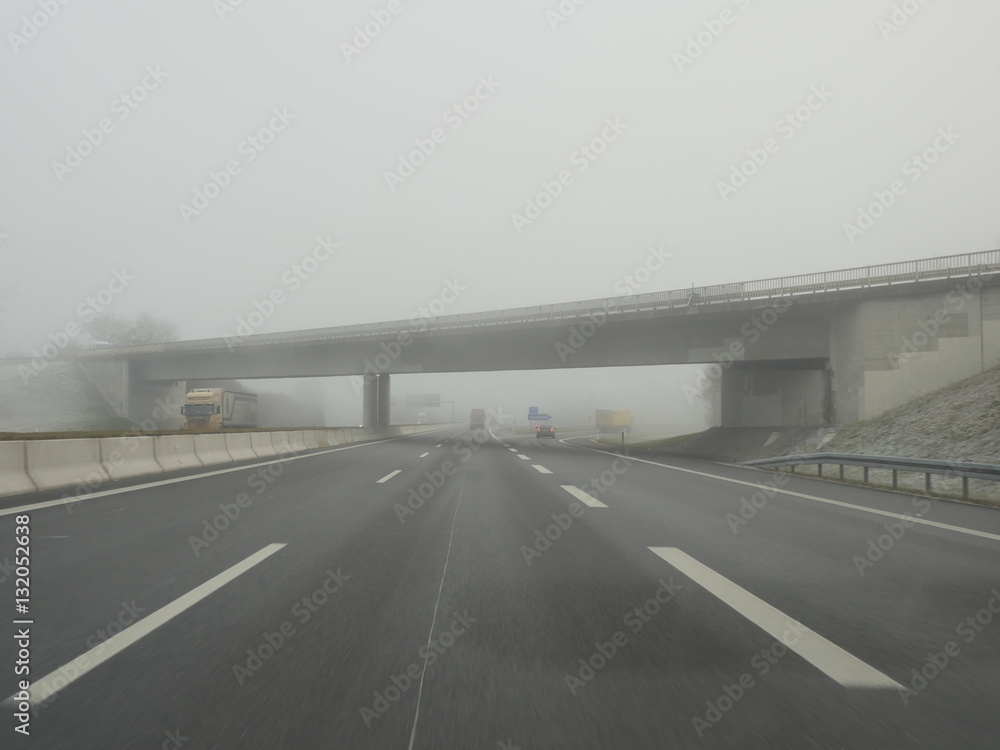 Highway in fog German Autobahn