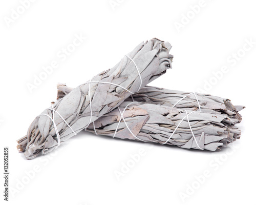 Sage smudge stick isolated on white background