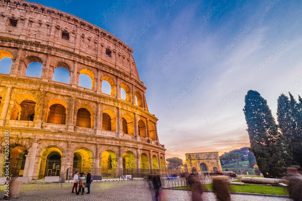 Dusk view of Colosseum in Rome, Italy