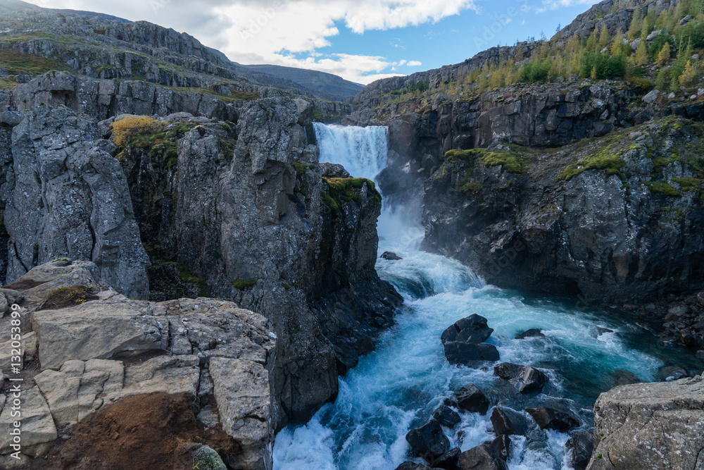 Waterfall in Iceland, beautiful landscape