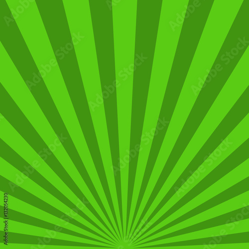 Green sunbeams background. Vector illustration.