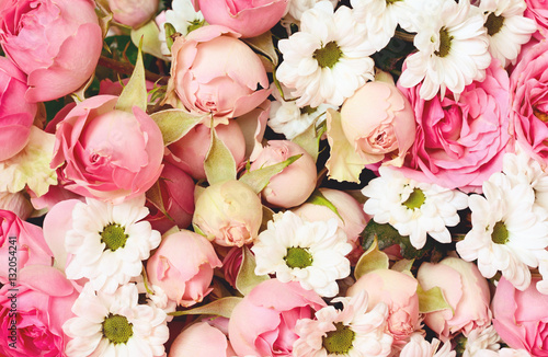 Closeup of pink roses and w...