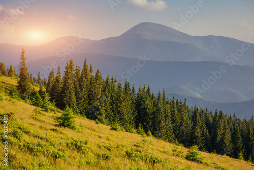 Fantastic sunset in the mountains of Ukraine. © standret