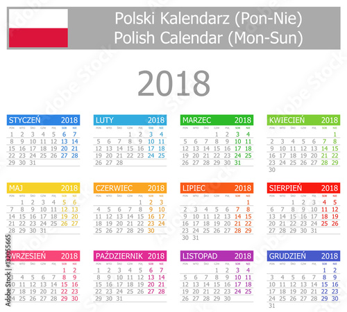 2018 Polish Type-1 Calendar Mon-Sun on white background