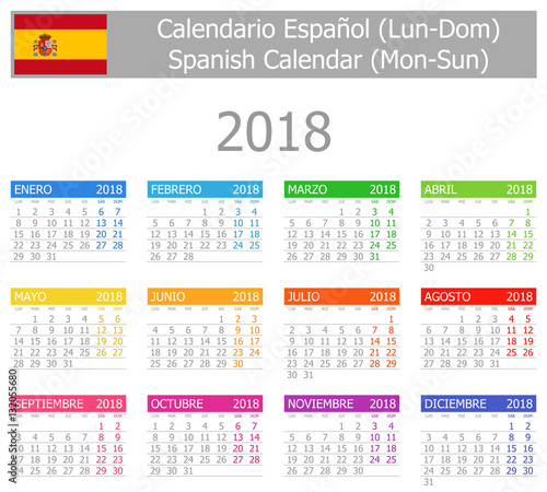 2018 Spanish Type-1 Calendar Mon-Sun on white background