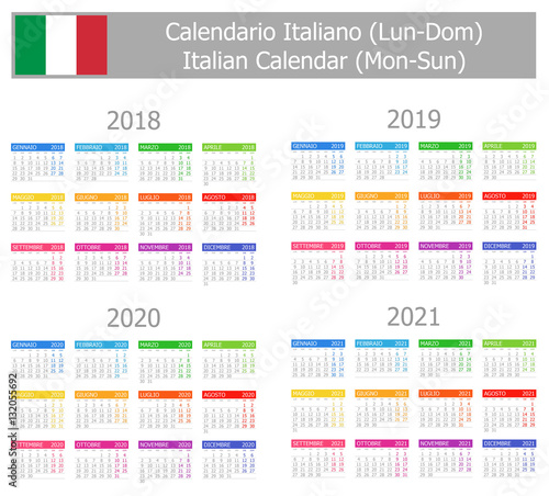 2018-2021 Italian Type-1 Calendar Mon-Sun on white background