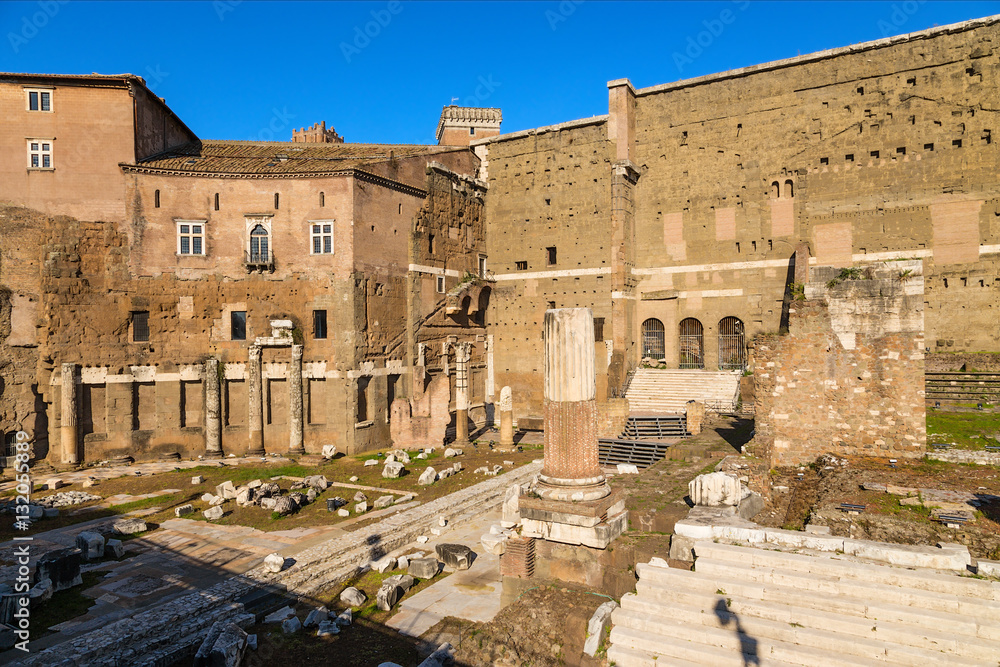 Rome, Italy. Forum of Augustus: Right - the remains of the Temple of Mars Ultor, 2 y. BC
