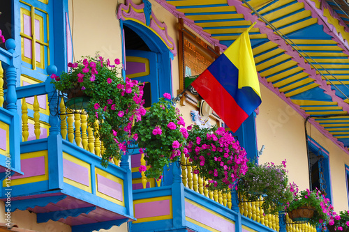 colourful colonial balconies in Colombia photo