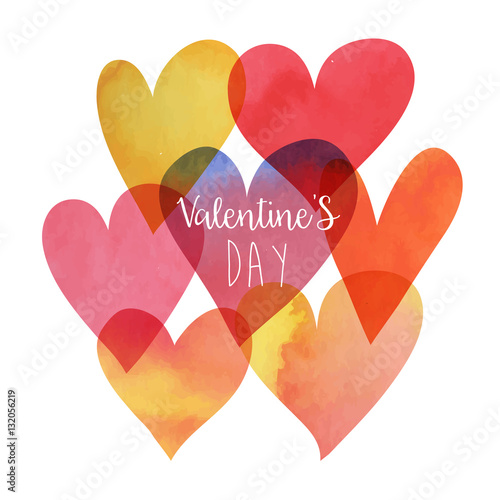 Happy Valentines Day watercolor heart background vector illustration.