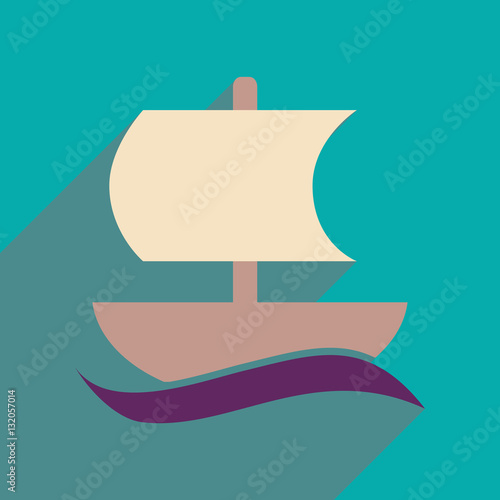 Flat web icon with long shadow sailing ship