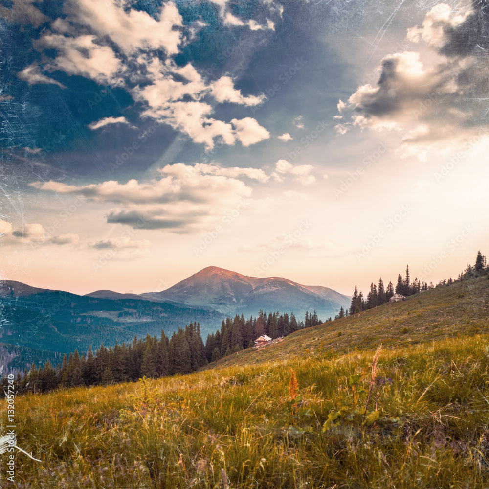 Beautiful sunset in the Carpathian Mountains Ukraine.