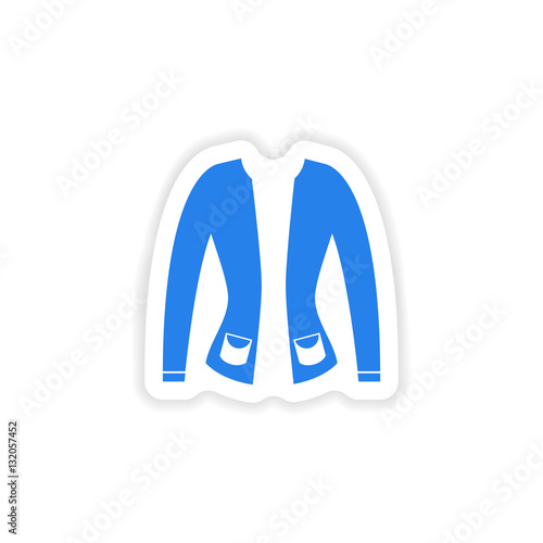 stylish paper sticker on white background cardigan